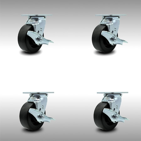 Service Caster 5 Inch SS Polyolefin Caster Set with Roller Bearings and Brake/Swivel Lock SCC SCC-SS30S520-POR-TLB-BSL-4
